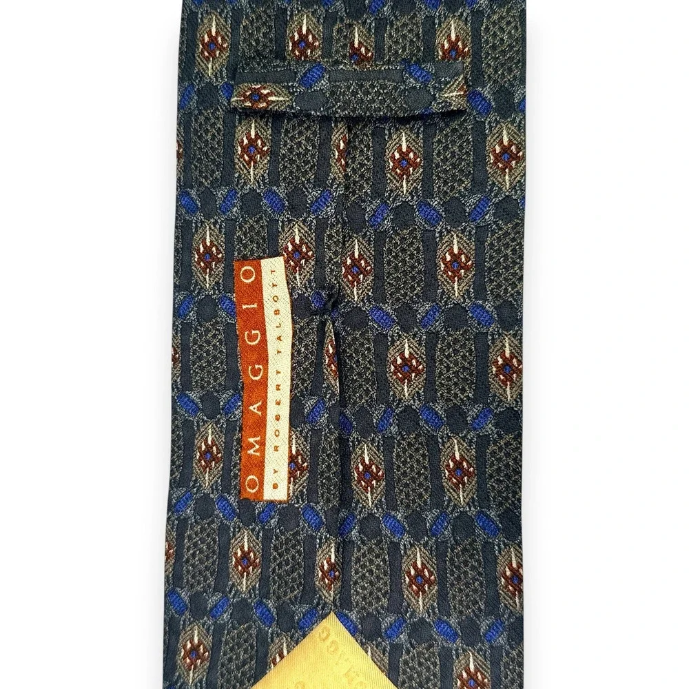 Omaggio Robert Talbott Mens‎ Silk Tie 60 x 3.75 Gray Blue Italy Geometric VTG